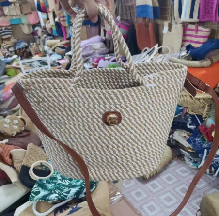 کیف زنانه طناب نخی دستبافت با دسته بلند PU