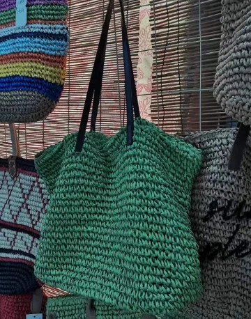 کیسه حصیری تابستانی دستبافت کاغذ سبز